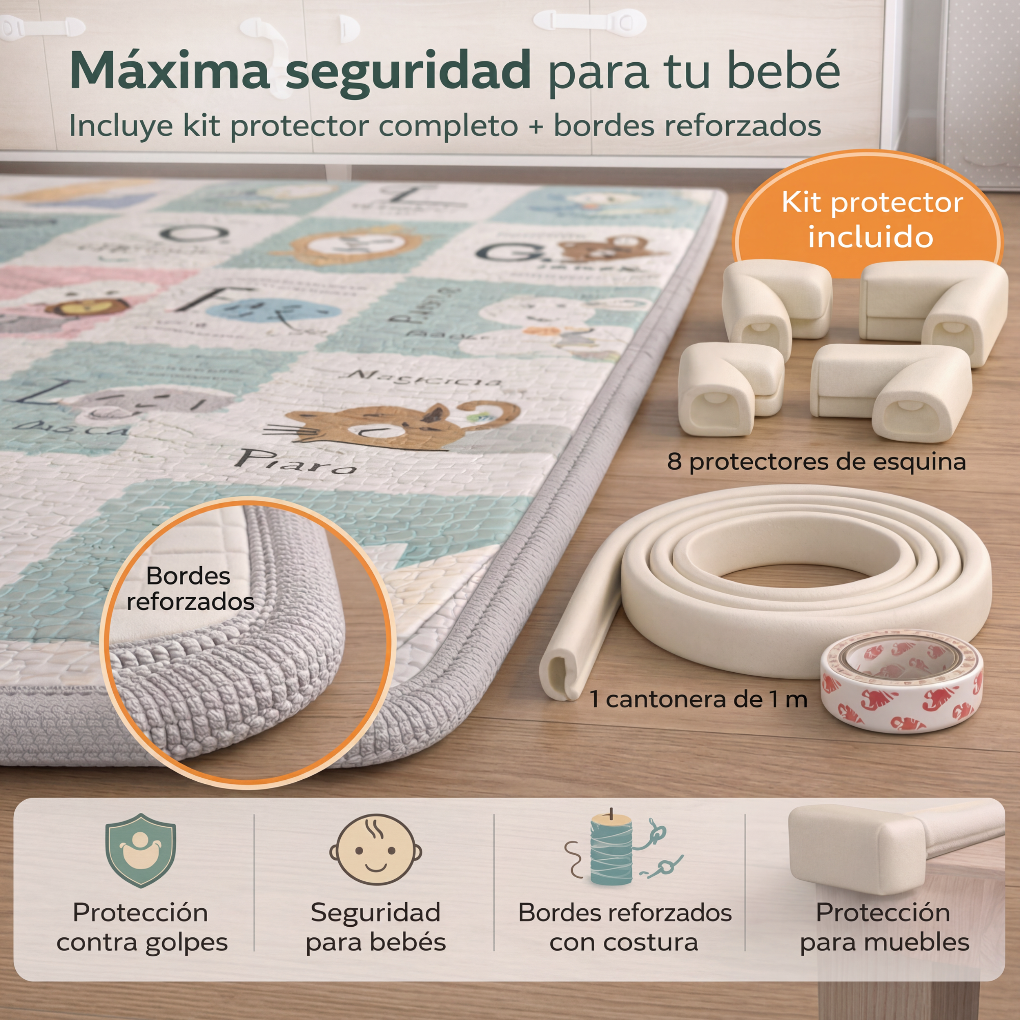 Alfombra acolchada infantil + kit antigolpes foto 5