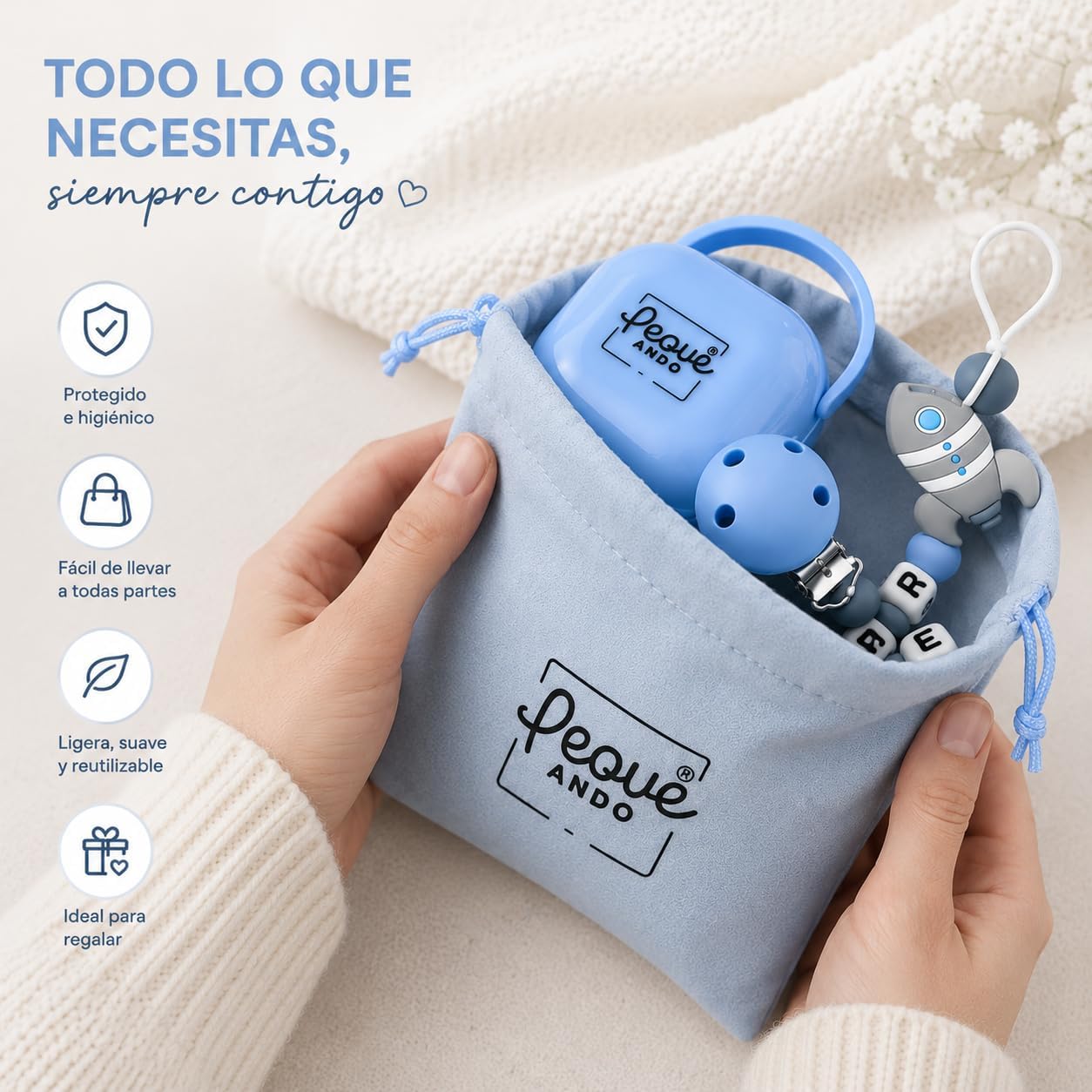 Pack 2 azul: chupetero + portachupetes personalizado foto 2