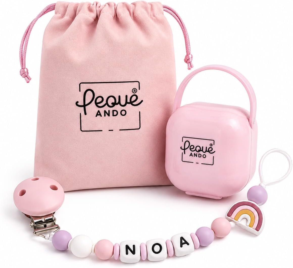 Pack 2 rosa: chupetero + portachupetes personalizado